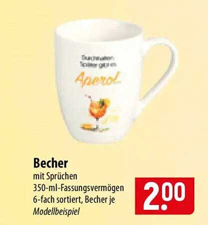 Becher mit Sprüchen 350-ml-Fassungsvermögen 6-fach sortiert, Becher je Modellbeispiel