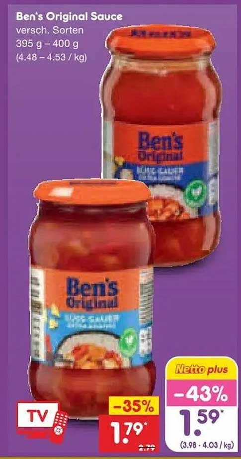 Ben's Original Sauce versch. Sorten 395 g - 400 g (4.48 - 4.53 / kg)