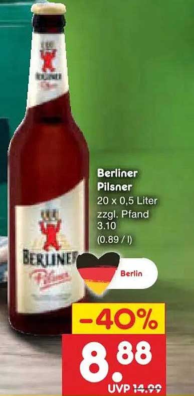 Berliner Pilsner 20 x 0,5 Liter zzgl. Pfand 3.10 (0.89 / l)