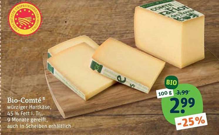 Bio-Comté würziger Hartkäse, 45 % Fett i. Tr., 9 Monate gereift, auch in Scheiben erhältlich