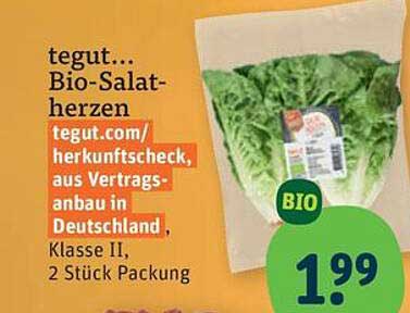 Bio-Salat- herzen tegut.com/herkunftscheck, aus Vertrags-anbau in Deutschland, Klasse II, 2 Stück Packung