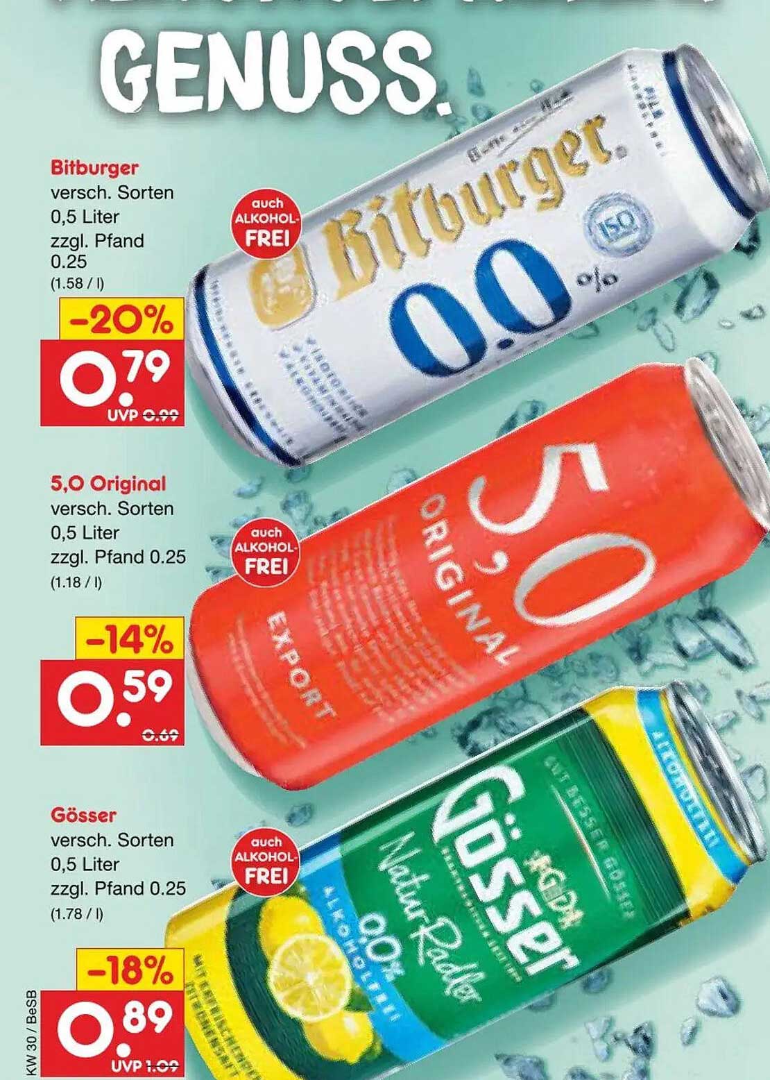 Bitburger versch. Sorten 0,5 Liter zzgl. Pfand 0.25 (1.58 / l)