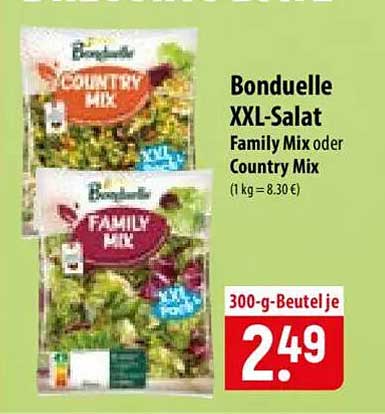 Bonduelle XXL-Salat Family Mix oder Country Mix (1 kg = 8,30 €)