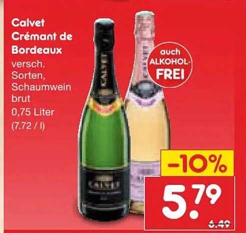 Calvet Crémant de Bordeaux versch. Sorten, Schaumwein brut 0,75 Liter (7,72 / l)