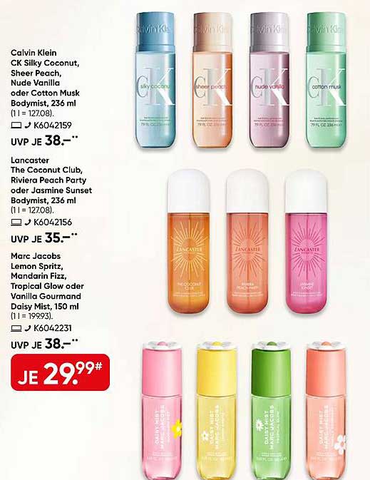 Calvin Klein CK Silky Coconut, Sheer Peach, Nude Vanilla oder Cotton Musk Bodyst., 236 ml