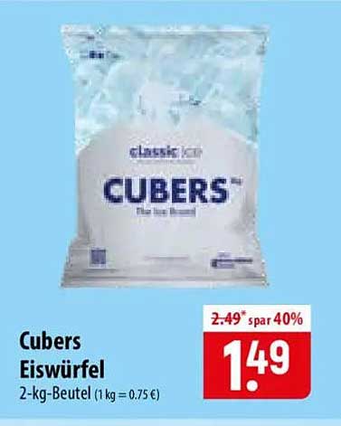 Cubers Eiswürfel 2-kg-Beutel (1 kg = 0.75 €)