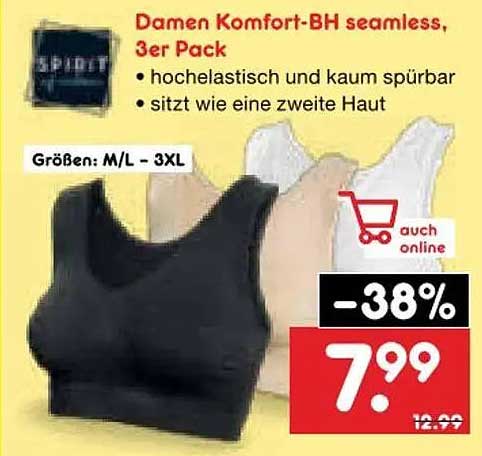 Damen Komfort-BH seamless, 3er Pack