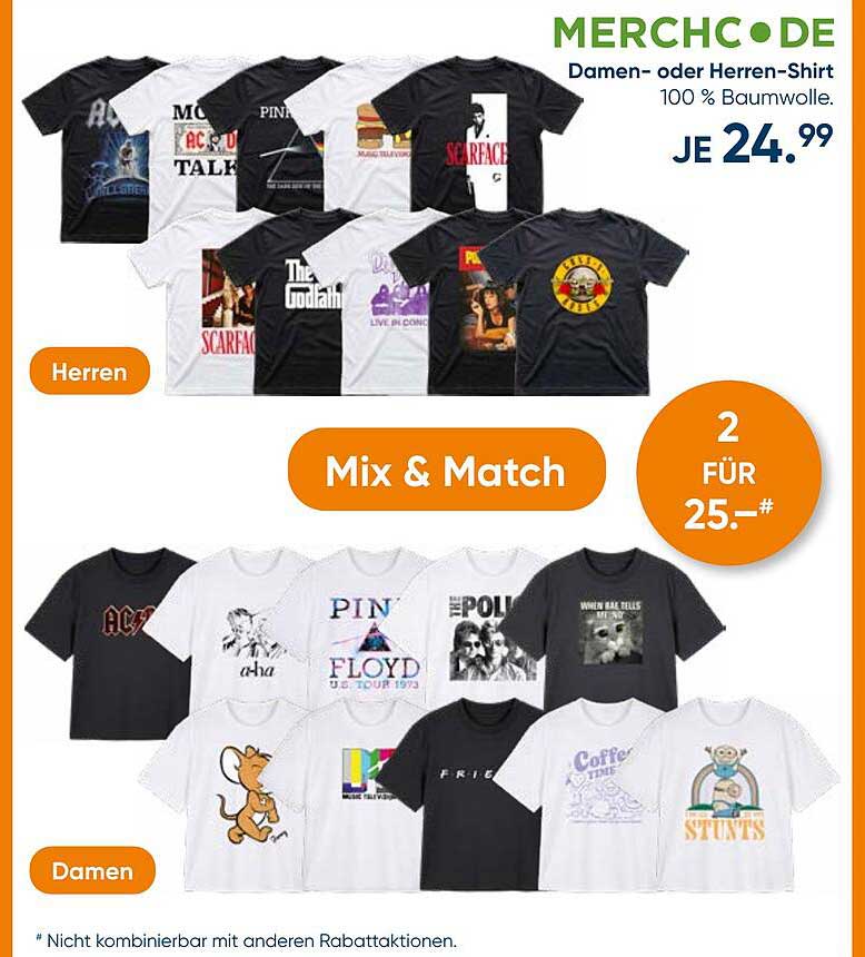 Damen- oder Herren-Shirt 100 % Baumwolle. Mix & Match