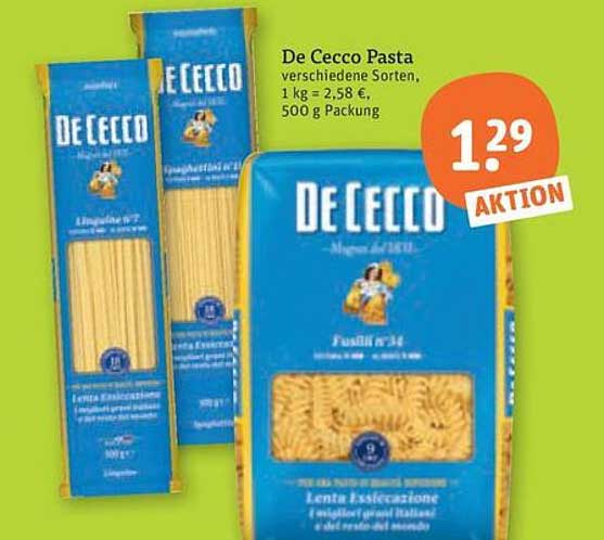 De Cecco Pasta verschiedene Sorten. 1 kg = 2,58 €, 500 g Packung