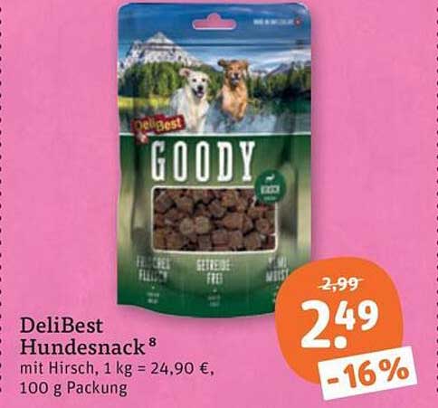 DeliBest Hundesnack⁸ mit Hirsch, 1 kg = 24,90 €, 100 g Packung