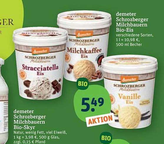 demeter Schrozberger Milchbauern Bio-Eis verschiedene Sorten, 1 l = 10.98 €, 500 ml Becher