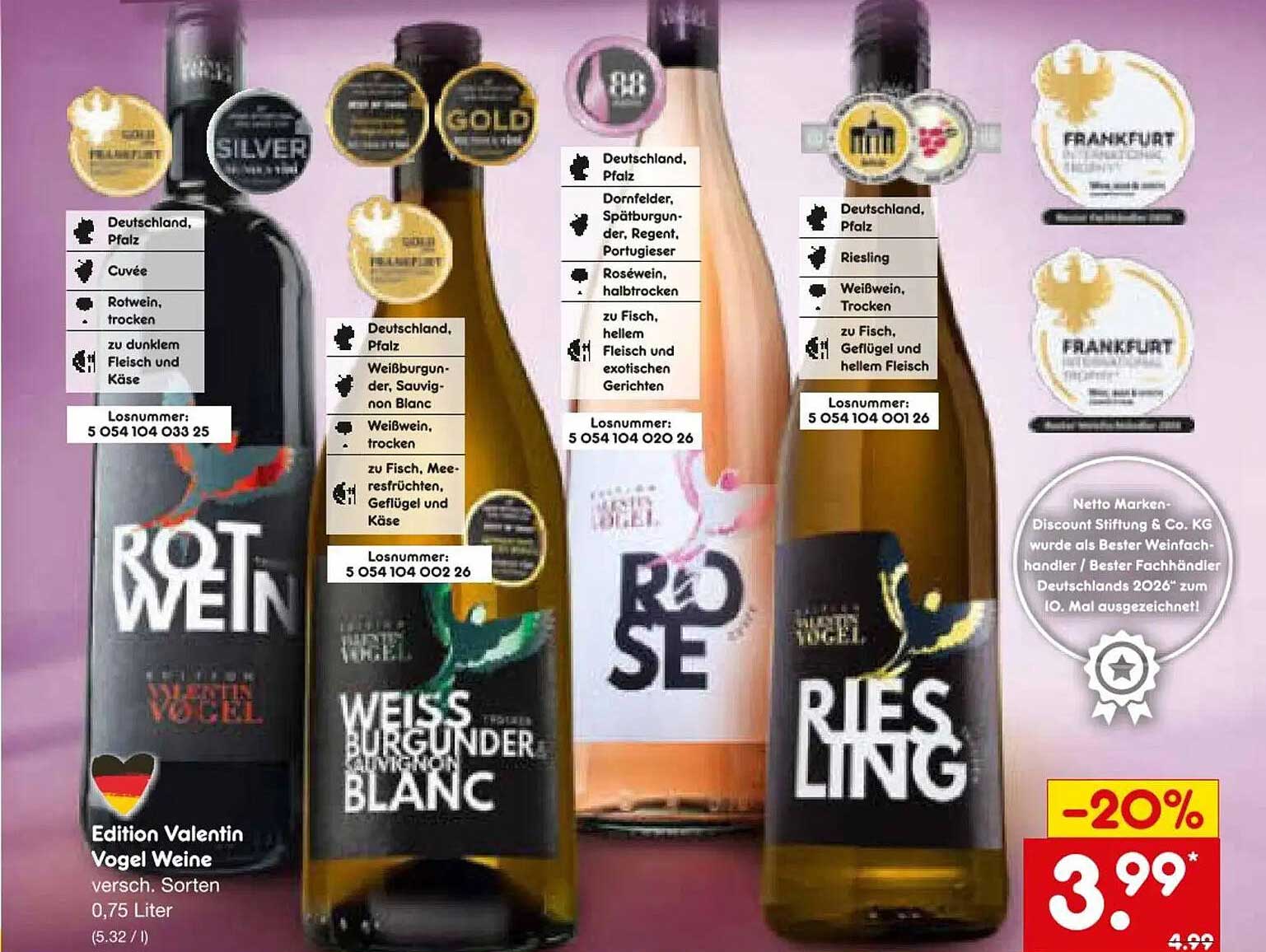 Edition Valentin Vogel Weine versch. Sorten 0,75 Liter
