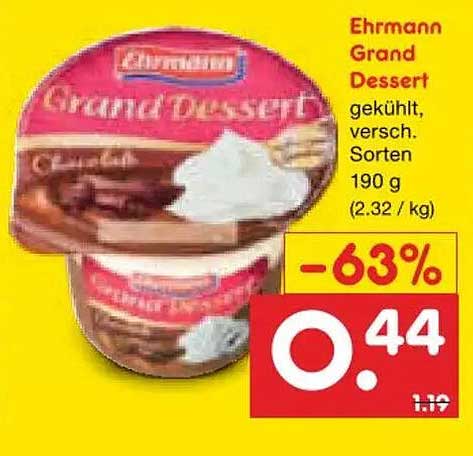 Ehrmann Grand Dessert gekühlt, versch. Sorten 190 g (2.32 / kg)