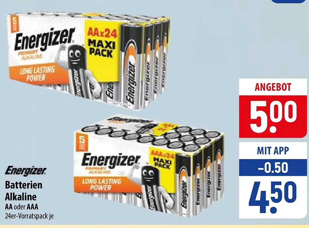 Energizer Batterien Alkaline AA oder AAA 24er-Vorratspack je