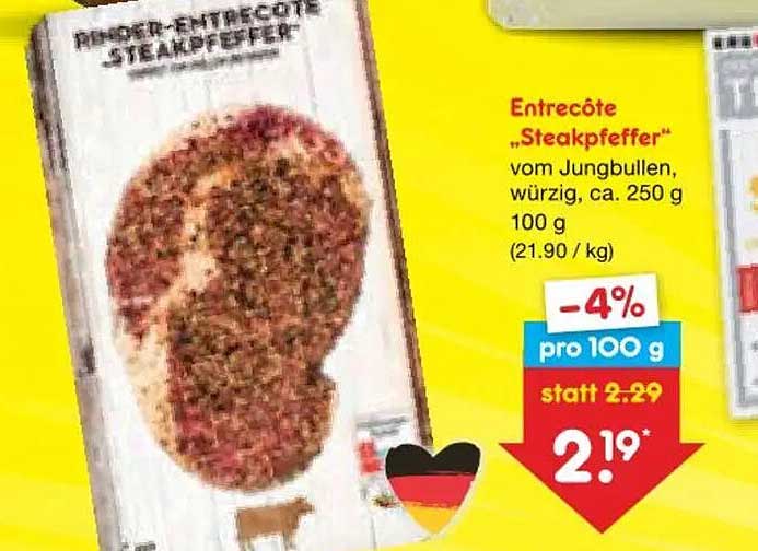 Entrecôte „Steakpfeffer“ vom Jungbullen, würzig, ca. 250 g