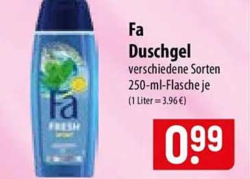 Fa Duschgel verschiedene Sorten 250-ml-Flasche je (1 Liter = 3.96€)