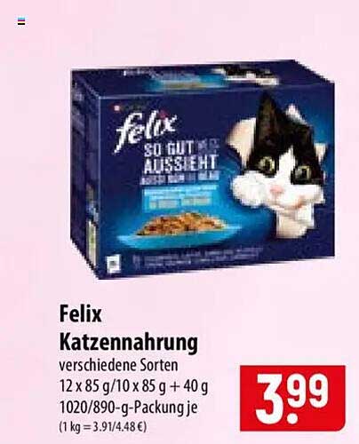 Felix Katzennahrung verschiedene Sorten 12 x 85 g/10 x 85 g + 40 g 1020/890-g-Packung je