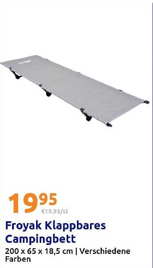 Froyak Klappbares Campingbett 200 x 65 x 18,5 cm | Verschiedene Farben