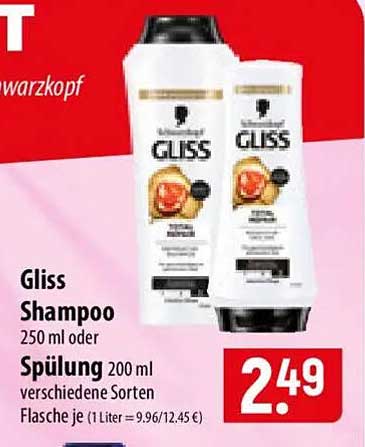 Gliss Shampoo 250 ml oder Spülung 200 ml verschiedene Sorten