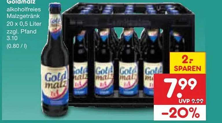Goldmalz alkoholfreies Malzgetränk 20 x 0,5 Liter zzgl. Pfand 3.10 (0.80 / l)