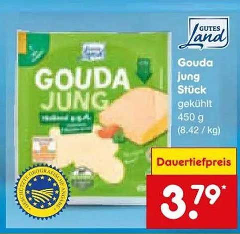 Gouda jung Stück gekühlt 450 g (8.42 / kg)