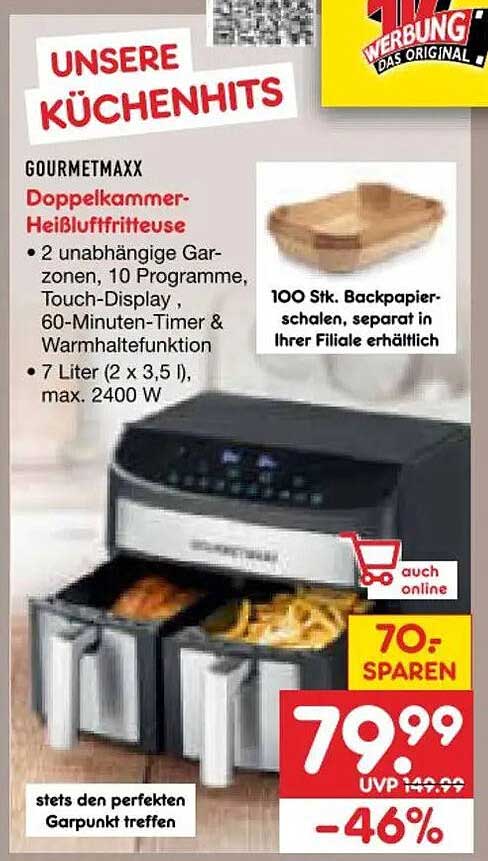 GOURMETMAXX Doppelkammer-Heißluftfritteuse