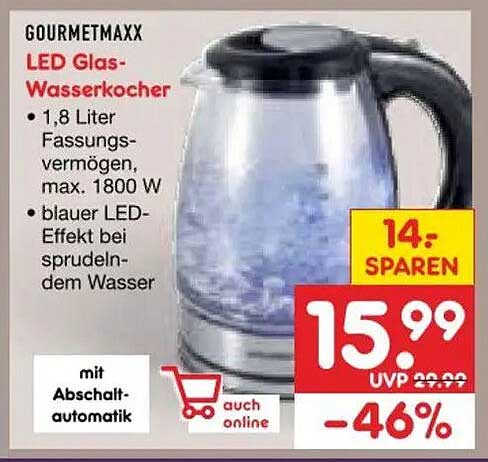 GOURMETMAXX LED Glas-Wasserkocher