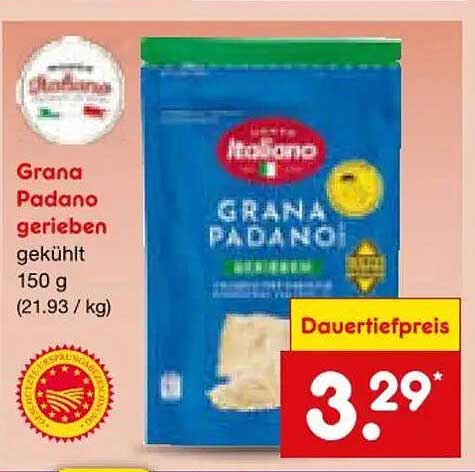 Grana Padano gerieben gekühlt 150 g (21.93 / kg)
