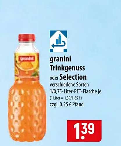 granini Trinkgenuss oder Selection verschiedene Sorten 1/0,75-Liter-PET-Flasche je