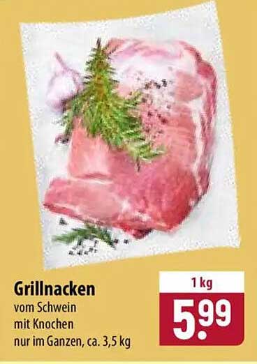 Grillnacken vom Schwein mit Knochen nur im Ganzen, ca. 3,5 kg
