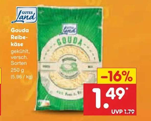 Gutes Land Gouda Reibe-käse gekühlt, versch. Sorten 250 g