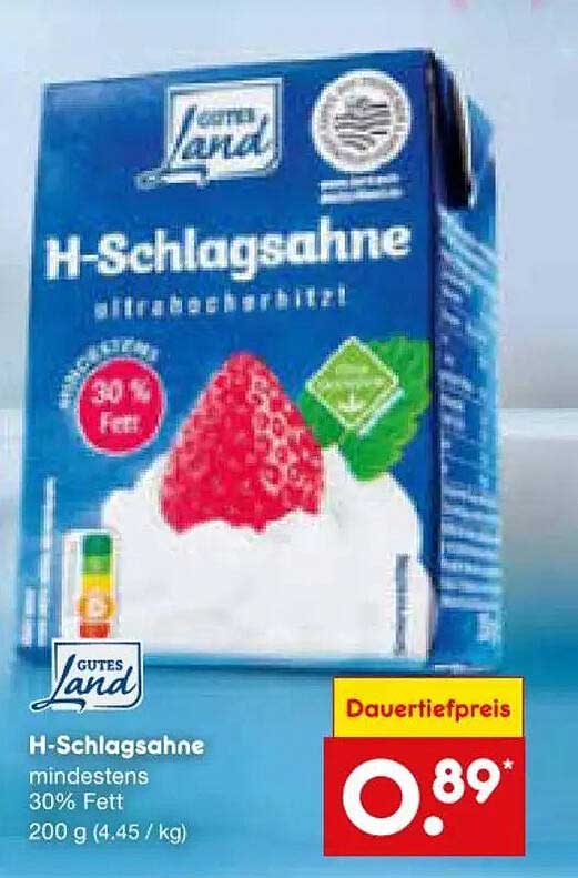 H-Schlagsahne mindestens 30% Fett 200 g (4,45 / kg)