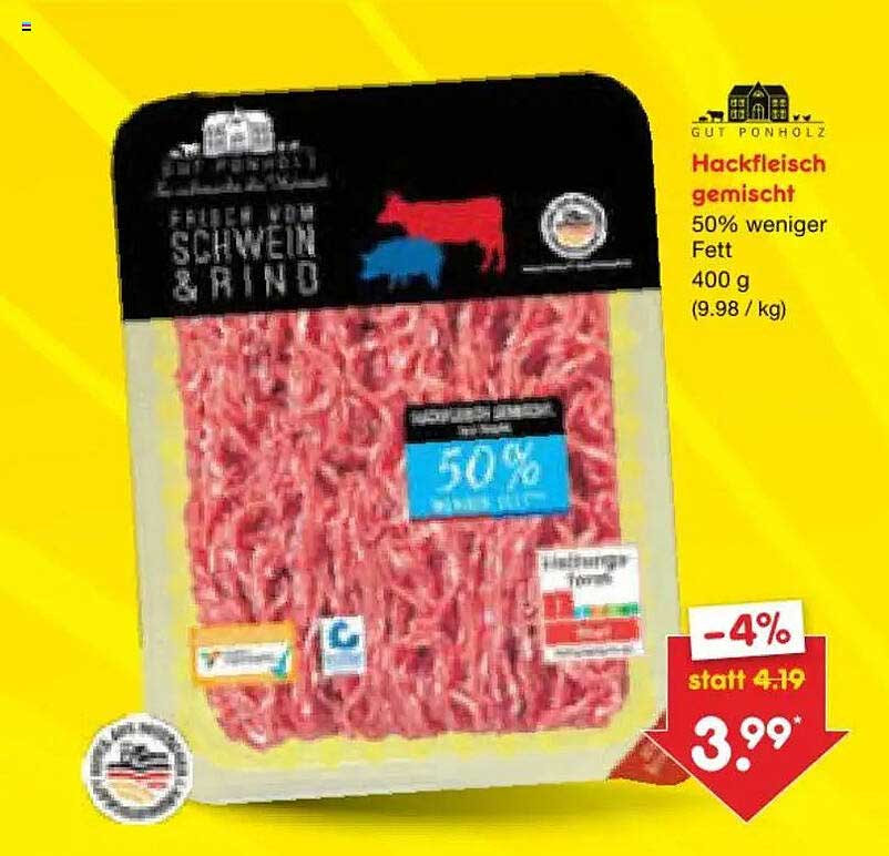 Hackfleisch gemischt 50% weniger Fett 400 g (9.98 / kg)