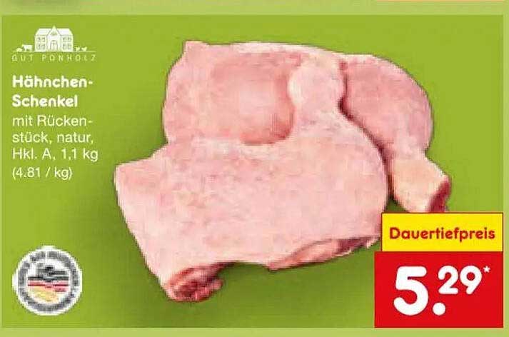 Hähnchen-Schenkel mit Rückenstück, natur, Hkl. A, 1,1 kg (4,81 / kg)