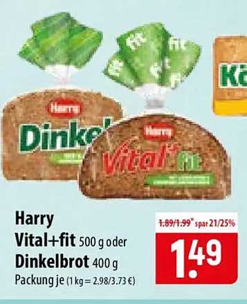 Harry Vital+fit 500 g oder Dinkelbrot 400 g