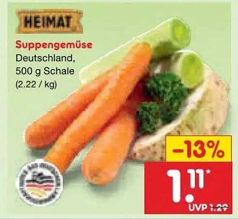 HEIMAT Suppengemüse Deutschland, 500 g Schale (2.22 / kg)