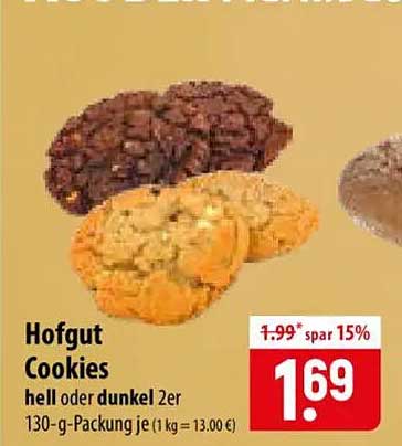 Hofgut Cookies hell oder dunkel 2er 130-g-Packung je