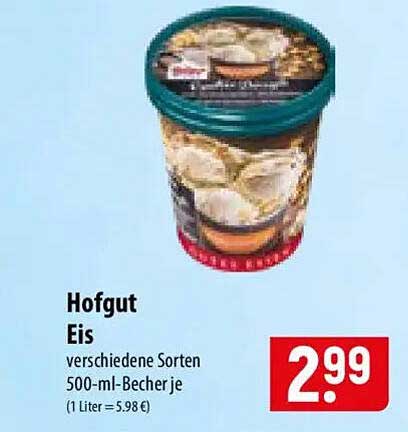 Hofgut Eis verschiedene Sorten 500-ml-Becher je