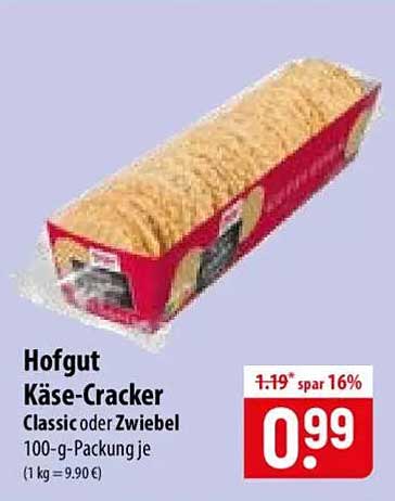 Hofgut Käse-Cracker Classic oder Zwiebel 100-g-Packung je (1 kg = 9,90 €)