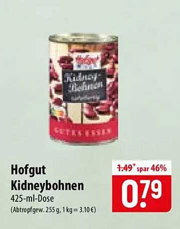 Hofgut Kidneybohnen 425-ml-Dose (Abtropfgew. 255 g, 1 kg = 3.10 €)