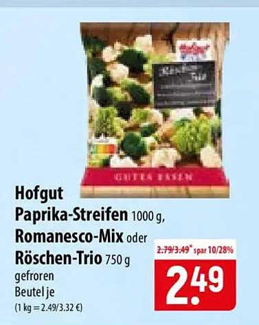 Hofgut Paprika-Streifen 1000 g, Romanesco-Mix oder Röschen-Trio 750 g gefroren Beutel je