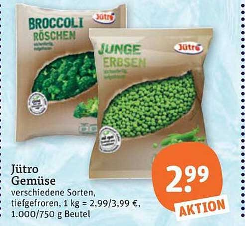 Jütro Gemüse verschiedene Sorten, tiefgefroren, 1 kg = 2,99/3,99 €, 1.000/750 g Beutel