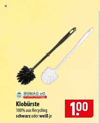 Klobürste 100% aus Recycling schwarz oder weiß je