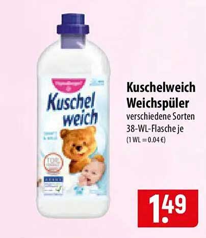 Kuschelweich Weichspüler verschiedene Sorten 38-WL-Flasche je (1 WL = 0.04 €)