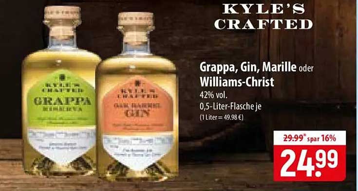 KYLE'S CRAFTED Grappa, Gin, Marille oder Williams-Christ