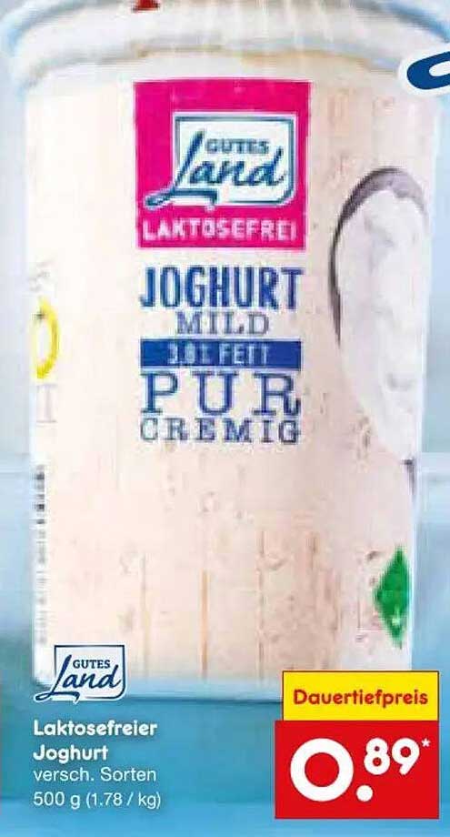 Laktosefreier Joghurt, versch. Sorten, 500 g (1,78 / kg)