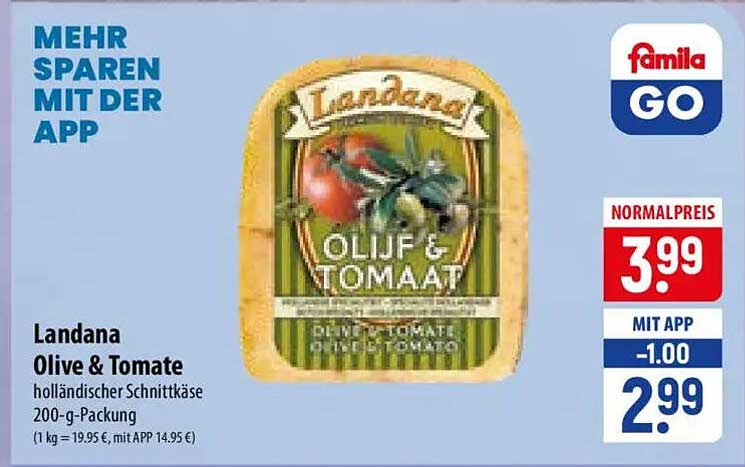 Landana Olive & Tomate holländischer Schnittkäse 200-g-Packung