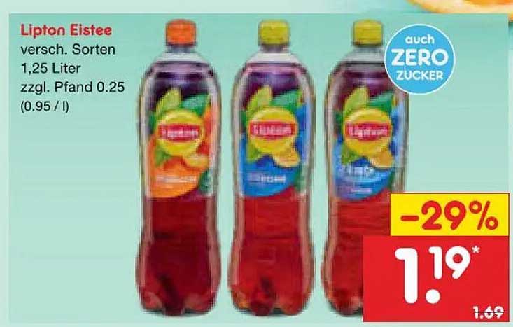 Lipton Eistee versch. Sorten 1,25 Liter zzgl. Pfand 0.25 (0.95 / l)