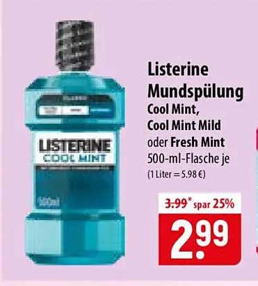 Listerine Mundspülung Cool Mint, Cool Mint Mild oder Fresh Mint 500-ml-Flasche je (1 Liter = 5,98 €)