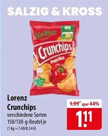 Lorenz Crunchips verschiedene Sorten 150/130-g-Beutel je